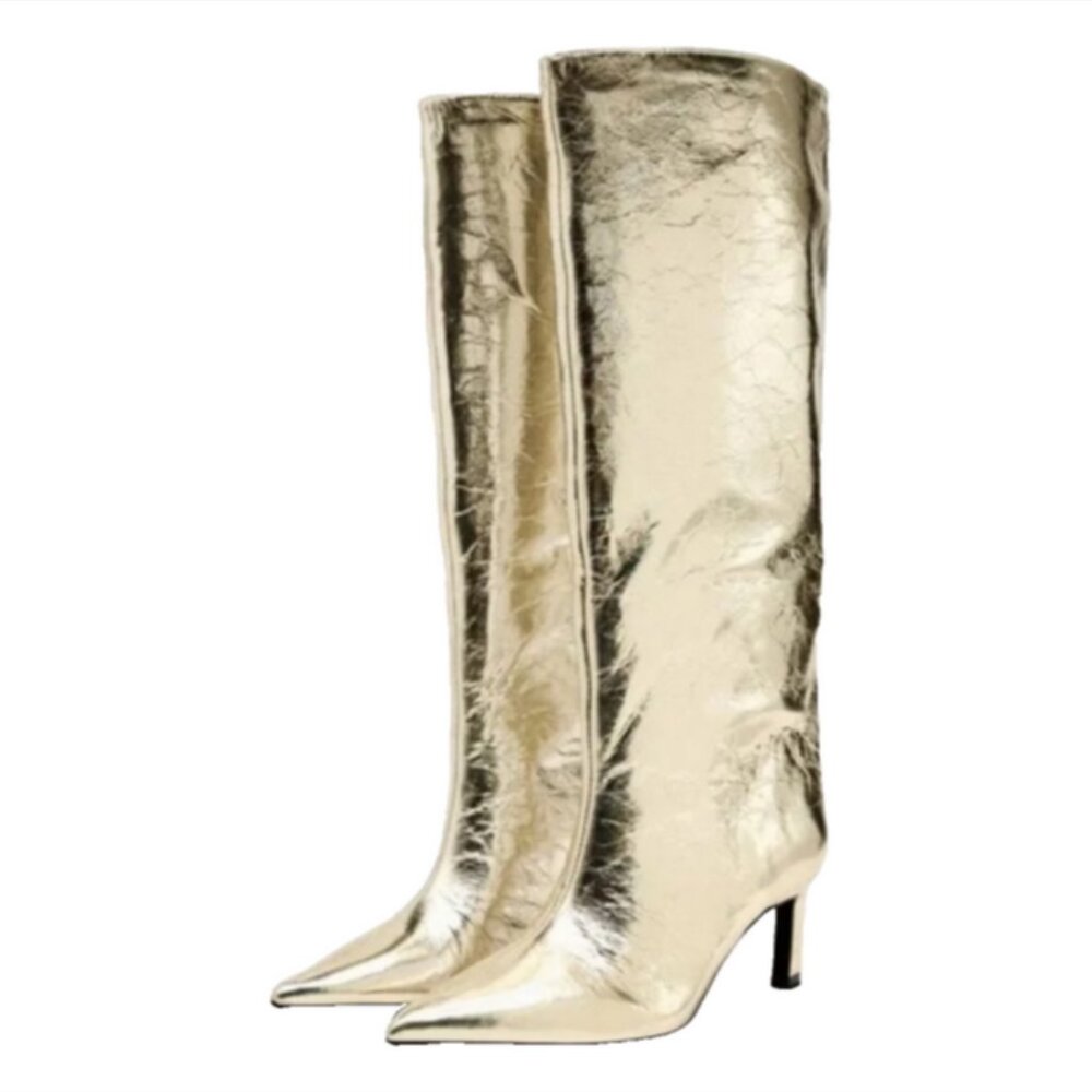 Zara FW24 Golden Metallic High Heel Boots